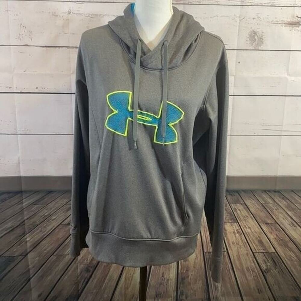 Under Armour Storm Sweatshirt Women Large Gray Logo Hoodie semi fitted Cold Gear